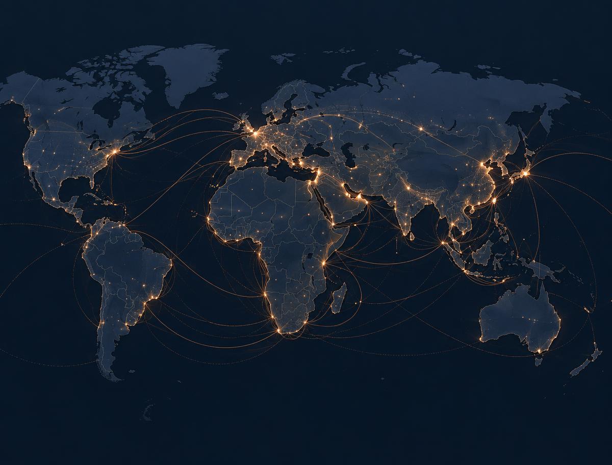 Réseau de connections internationales évoquant les échanges entre pays